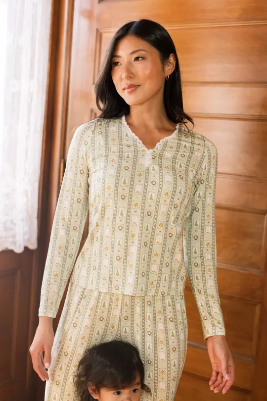 So Soft Henley Pajama Set in Merry Mail Linear