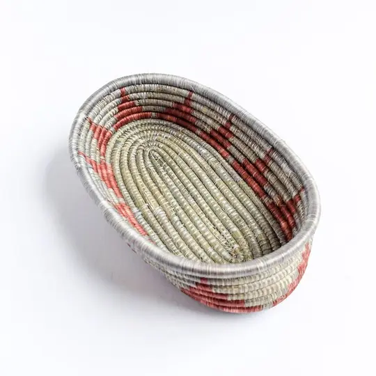 Oval Basket in Grey and Burgundy