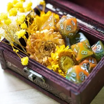 Toxins Dice Set – 7-Piece Orange Green Acrylic Shimmer Poison DnD Dice