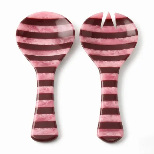 Maroon Striped Salad Server Set | Hand-poured Resin | 9 Inch