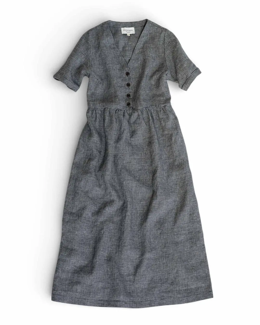 No.31 V Neck, Full Length Linen Dress in Brasserie Check