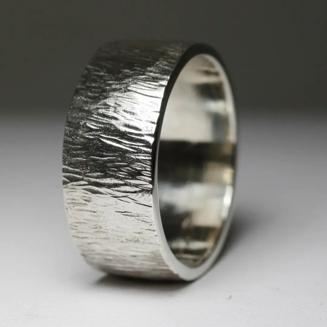 Wood Bark Textured - Wide Mens Wedding Band