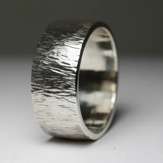Wood Bark Textured - Wide Mens Wedding Band