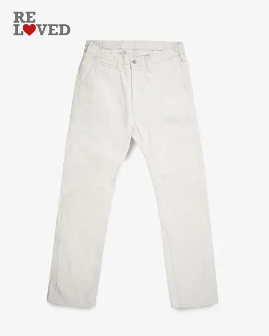 9oz Mercerised Selvedge Cotton Slim Tapered Chinos - Ivory (IH-721-IVO) Tag 35, Hemmed to 31.0"