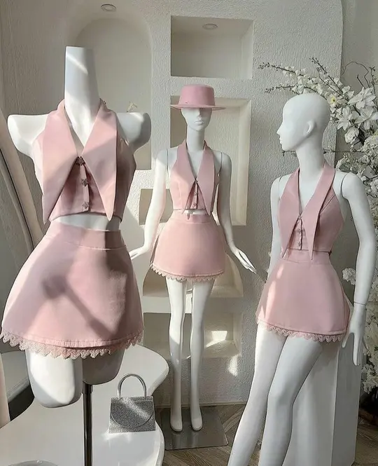 Pink halter neck bow back sexy cute skirt homecoming dress R2564