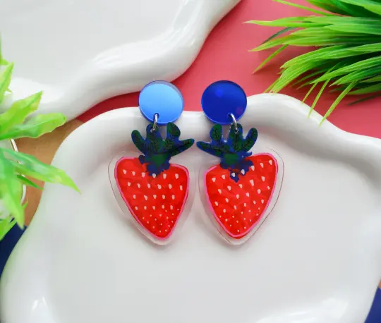 Strawberry Fruit Earrings, Laser Cut Acrylic Jewelry