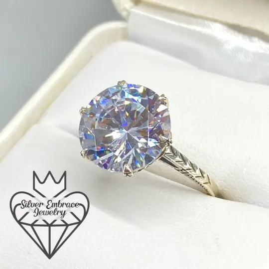 Classic Solitaire Ring, White Cubic Zirconia (CZ), Size 8, Classic Jewelry #D37 - Ready to Ship