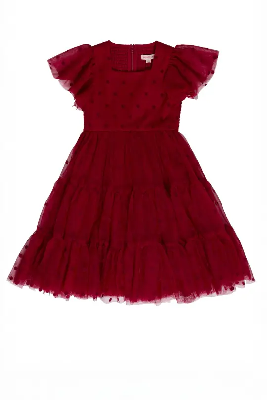 Mini Solange Dress in Burgundy Tulle