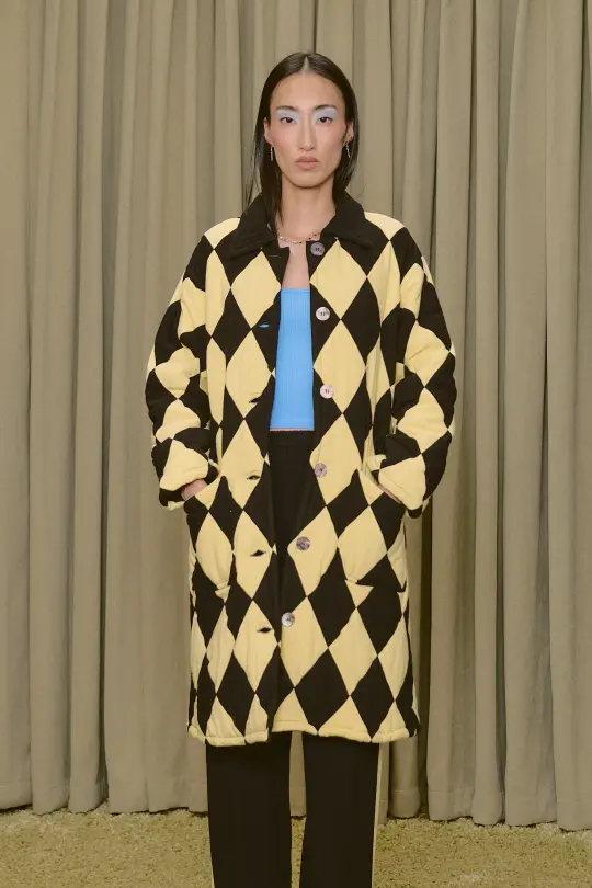 Linen Quilted Harlequin Scrap Coat Black/Yellow