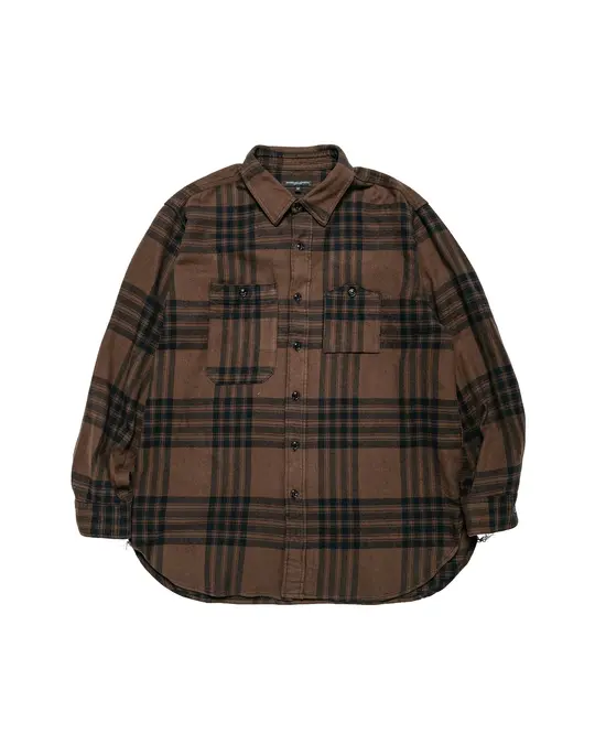 Engineered Garments Work Shirt Brown/Black Cotton Flannel Plaid
