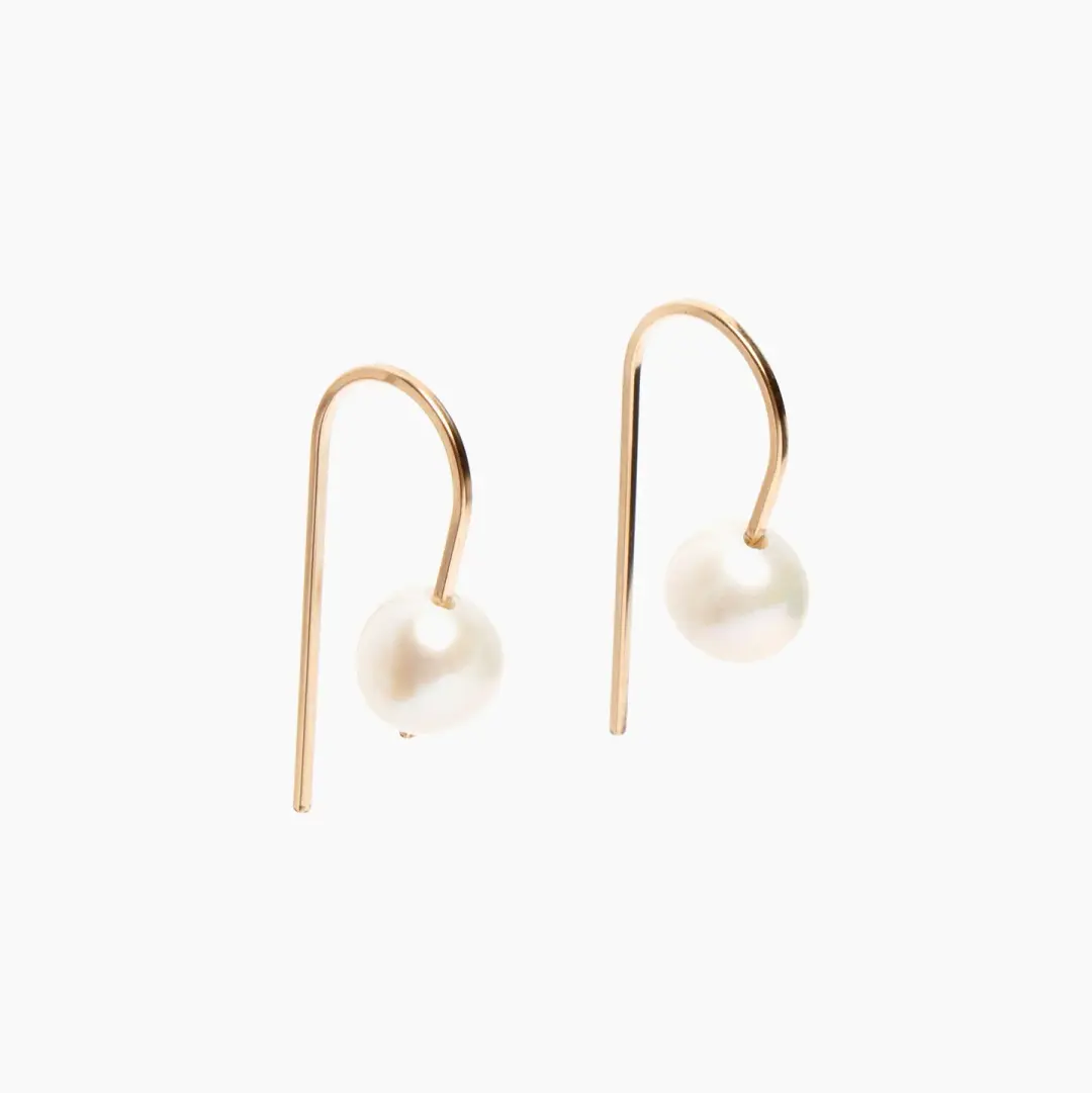 Short Arc Threader Earrings with Large Pearl