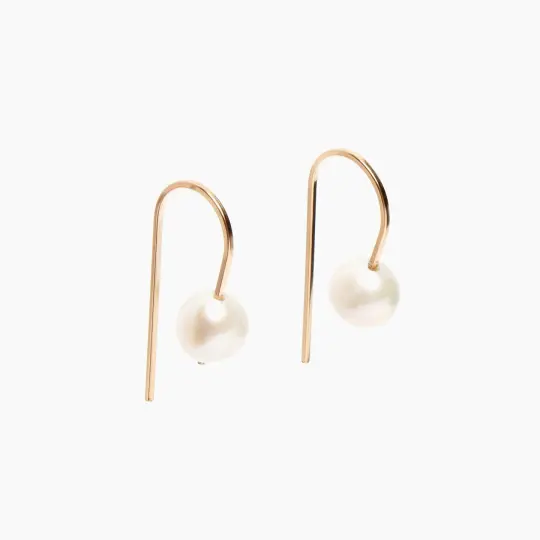 Short Arc Threader Earrings with Large Pearl