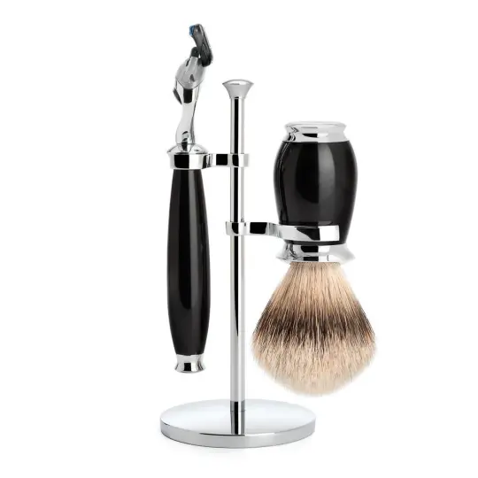 MÜHLE PURIST 3 Pc. Shaving Set, Silvertip Badger Brush & Gillette® Fusion™ Razor, Black