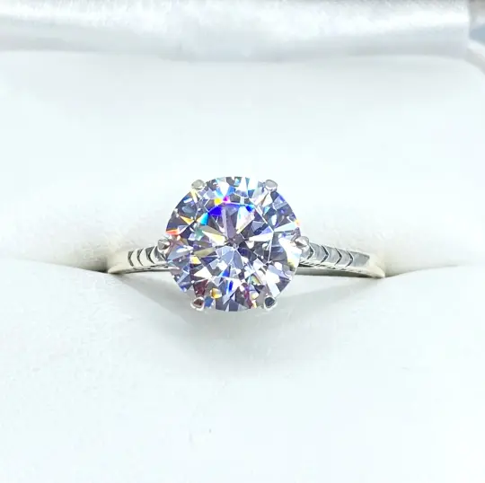 White CZ Ring, Size 7, Classic Solitaire Ring #D37z - Ready to Ship