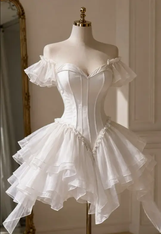 Elegant White Homecoming Dress ,A-Line Sweetheart Tulle Corset Short Prom Dress RS786