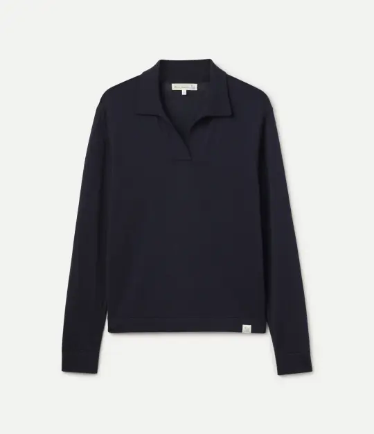Refined Knitted Merino Wool Women's Long Sleeve Polo Shirt