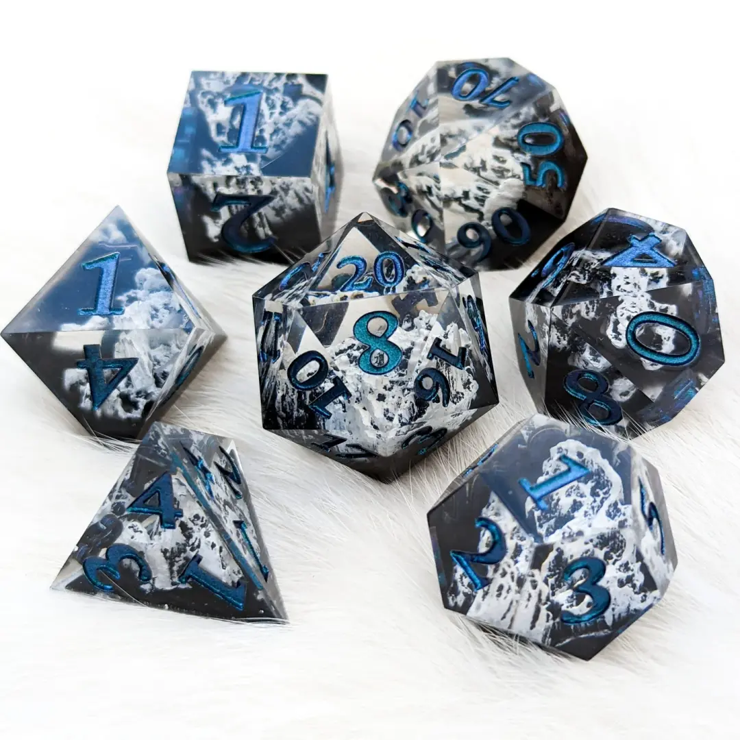 Glacial Mountain Sharp Edge Resin DnD Dice Set