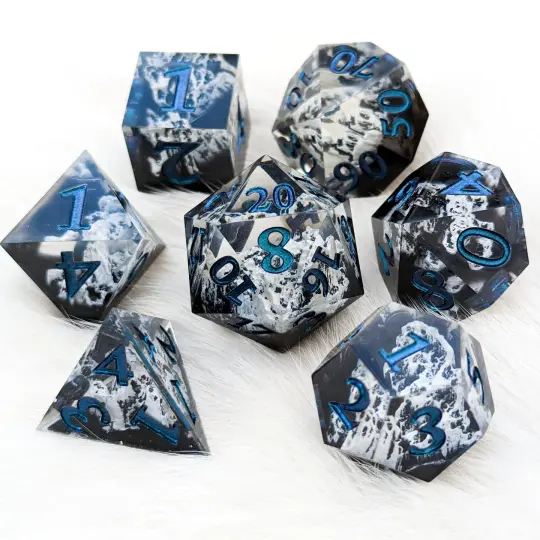 Glacial Mountain Sharp Edge Resin DnD Dice Set