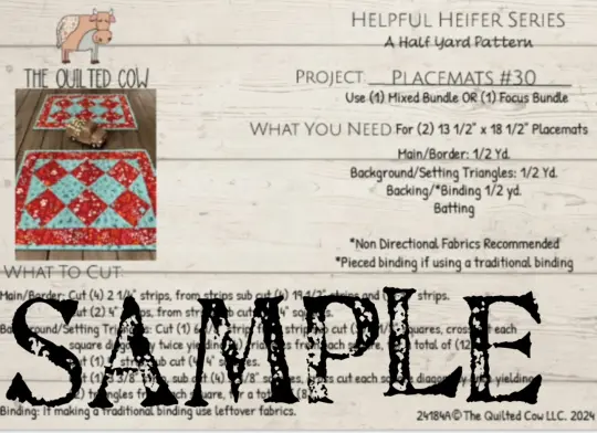 Helpful Heifer A Half Yard Pattern Placemats #30