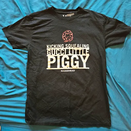 Radiohead Kicking squealing gucci little piggy tee-shirt. Size XL