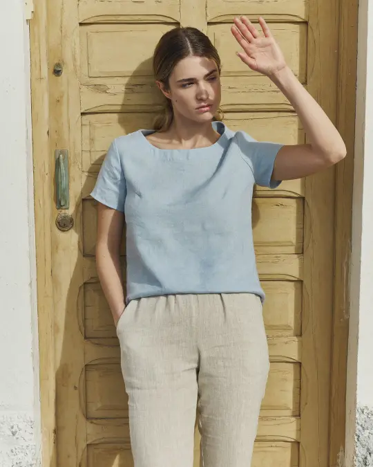 R: HAMBURG fitted linen top (Color: Dark-Grey-Blue; Size: S)