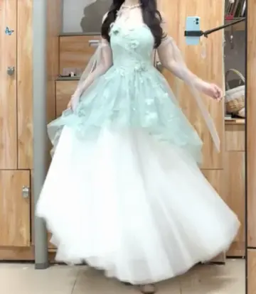 Fresh Mint Green A-Line Strapless Applique Corset Maxi Prom Dress Evening Dress RS611