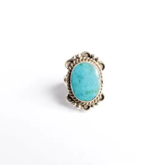 Flat Oval Turquoise Ring Size 4.75