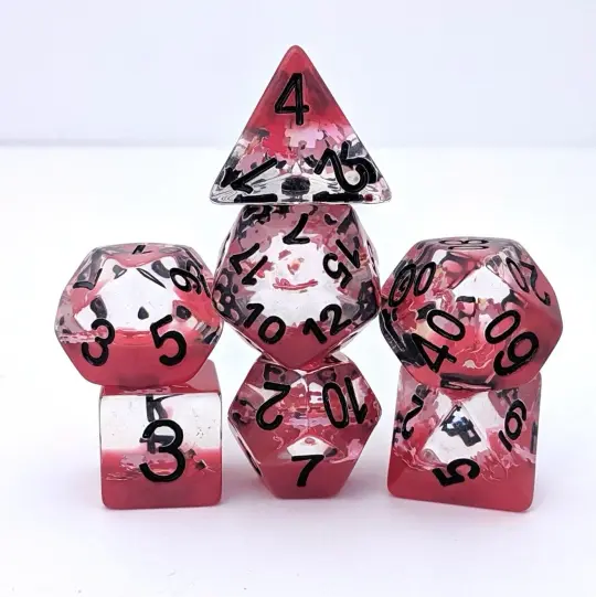 Deadly Puzzle Dice Set – 7-Piece Red Translucent Puzzle Piece Glitter DnD Dice