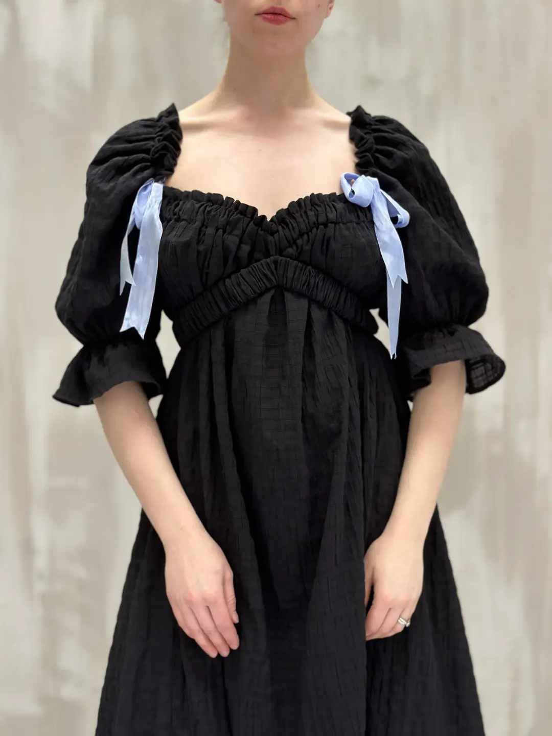 SS 2023: Regency Day Dress with Silk Bows (Black)