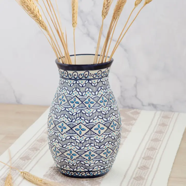Coyoacán Hand-Painted Wide Opening Ceramic Vase