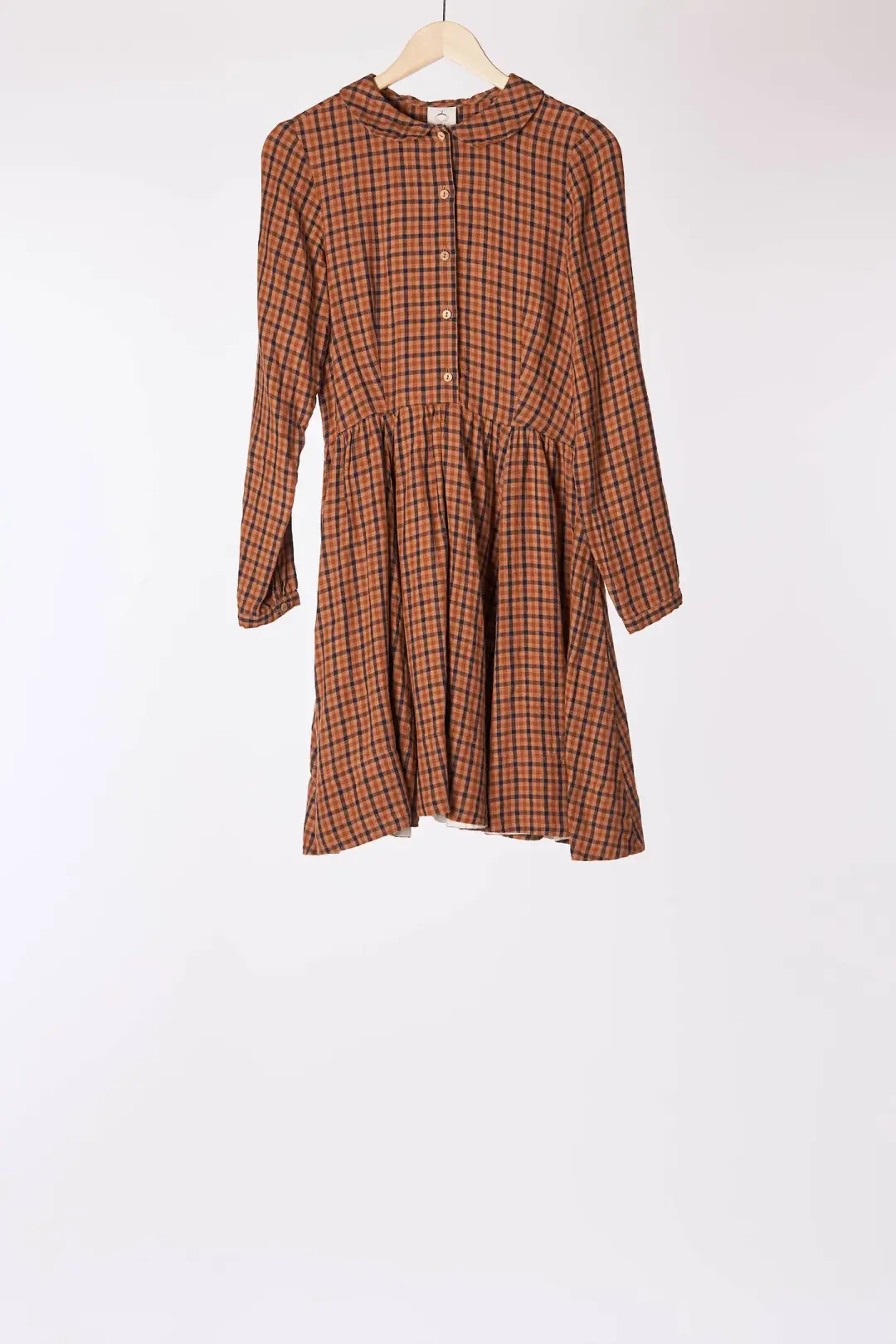 Mini Classic Dress, Long Sleeve, Brown Tartan
