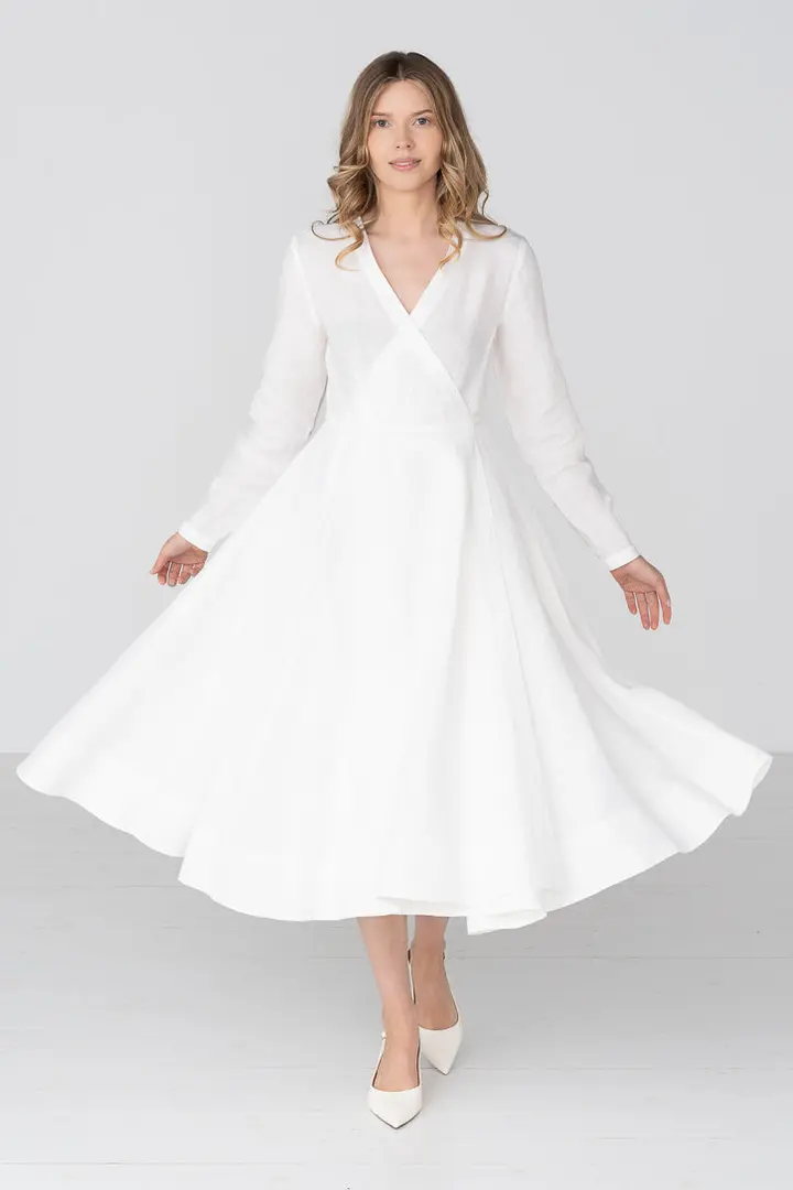 Wrap – Linen Wrap Dress with Long Sleeves