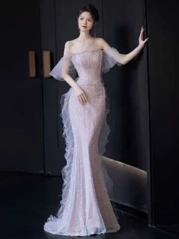 French Chic Champagne Prom Dress ,Mermaid Strapless Beaded Dreamy Evening Dress RS918