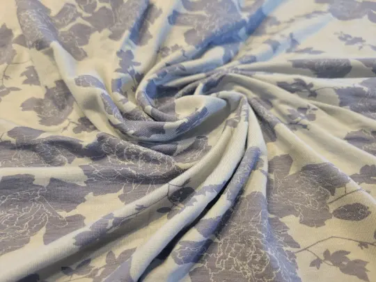 Light Blue and Slate Blue Floral Knit- Remnant Piece 1 Yard