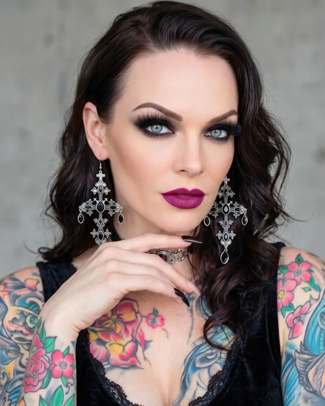 Killstar Crossed Desire Earrings Gothic Baroque Cross Black Chandelier Hangers