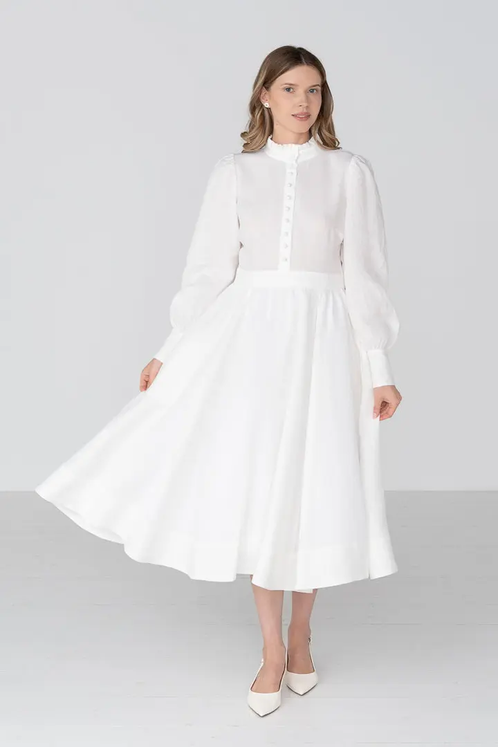 Abigail – Tailored Linen Mandarin Collar Dress