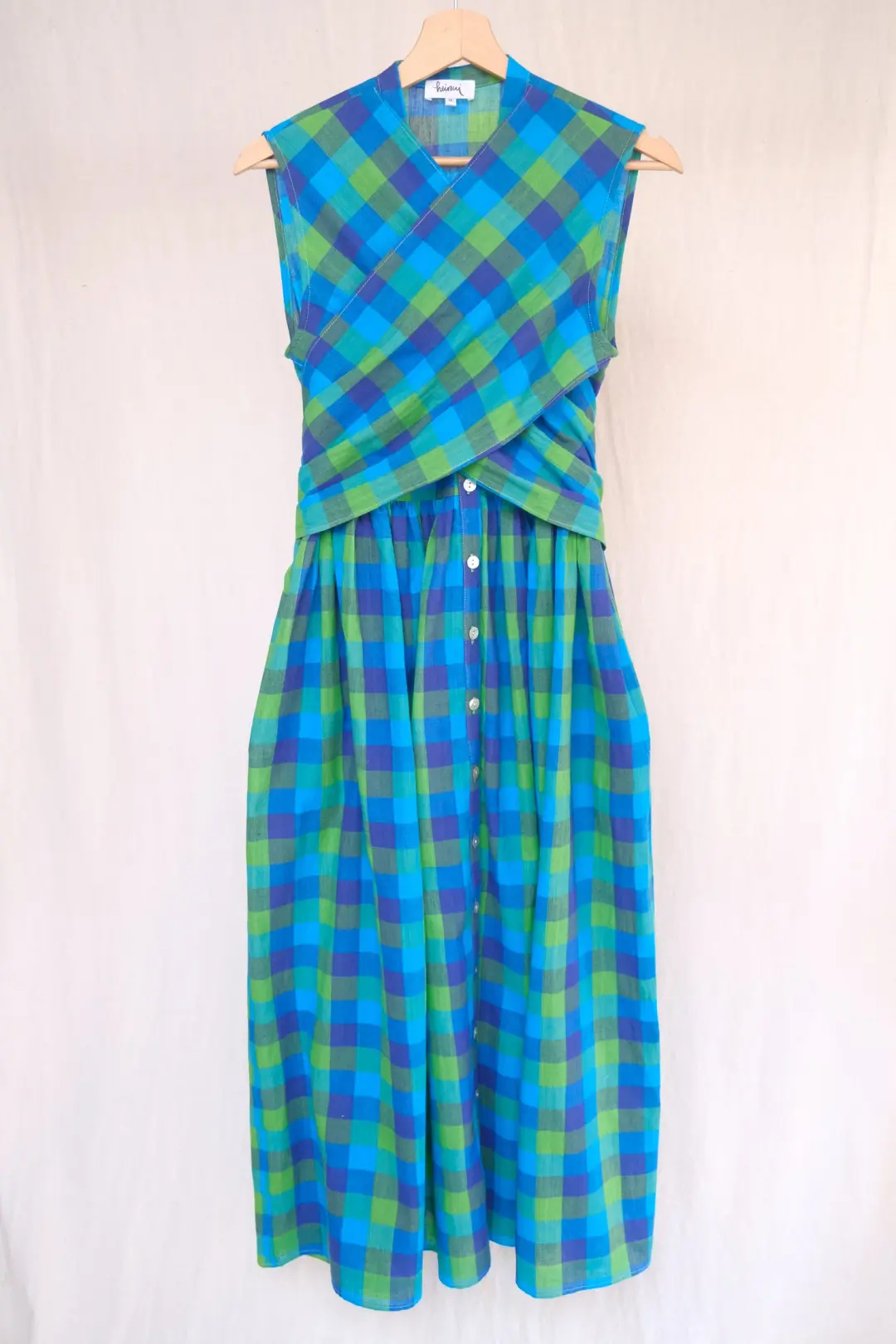PIERO dress in the blue green madras fabric - S, M