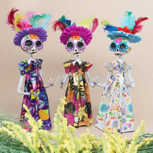 Papier-Mâché Sugar Skull Catrina Sculpture