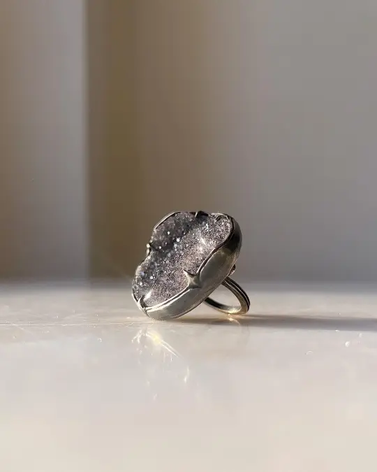 New Moon // Silver + Druzy Quartz