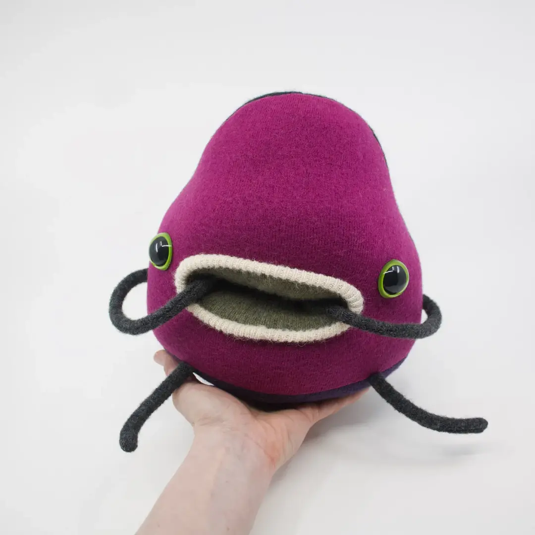 Flump the friendly plush upcycled sweater monster