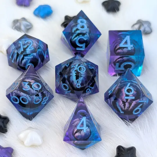 Moving Eye Liquid Core DnD Dice Set - Purple Blue - Eldritch Gaze