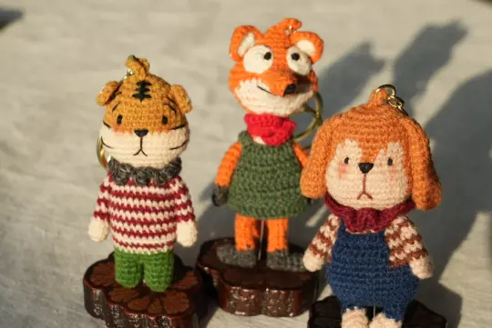 Crochet Animal Bag Charms – Fox, Dog & Tiger