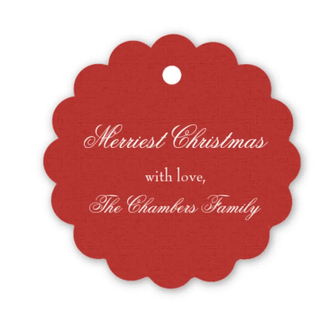 Custom Red and White Scallop Foil Gift Tag