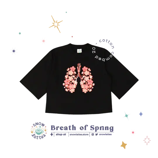 Breaths of Spring (Black) -  Embroidery Cropped Tee