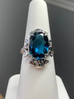 London Blue Ring, Oval Gem, Gothic Vintage Style Jewelry, #D84