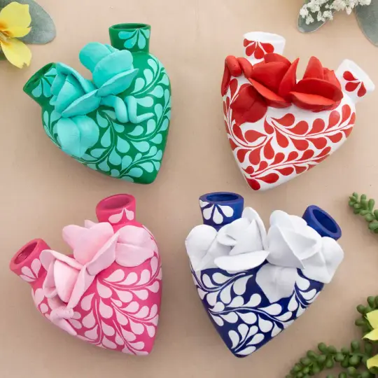 La Flor - Mexican Hand-Painted Hearts