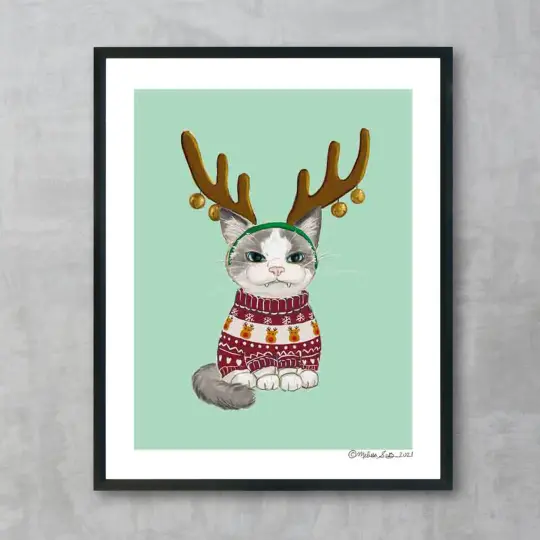Grumpy Reindeer Kitty Fine Art Print, Wholesale