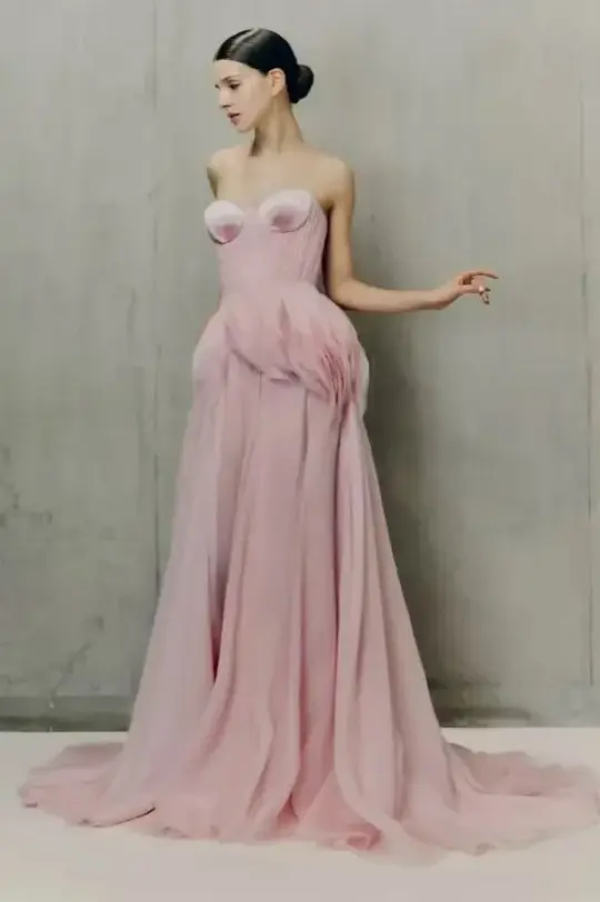 Chiffon Flowy Corset Prom Gown , Pink Romantic Maxi Evening Dress Birthday Dress RS1914