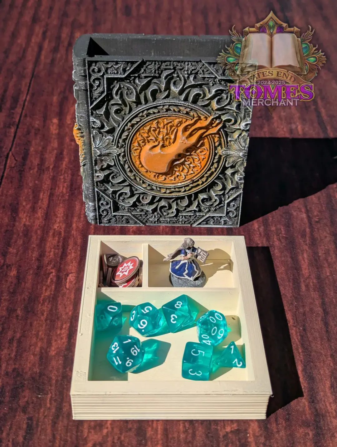 Red Mana Symbol 3D Printed Spell Book Tome: RPG Dice Tray, Tokens, & Card Storage