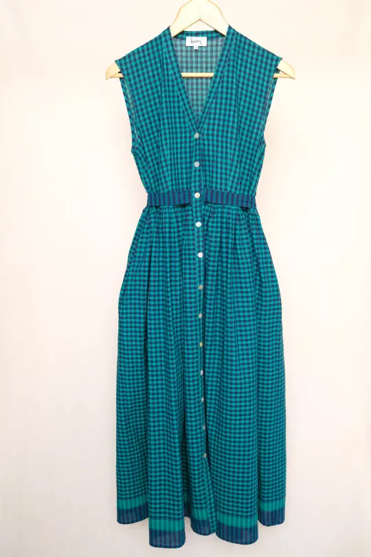 PERLA dress in the navy/green gingham fabric - S, M, L